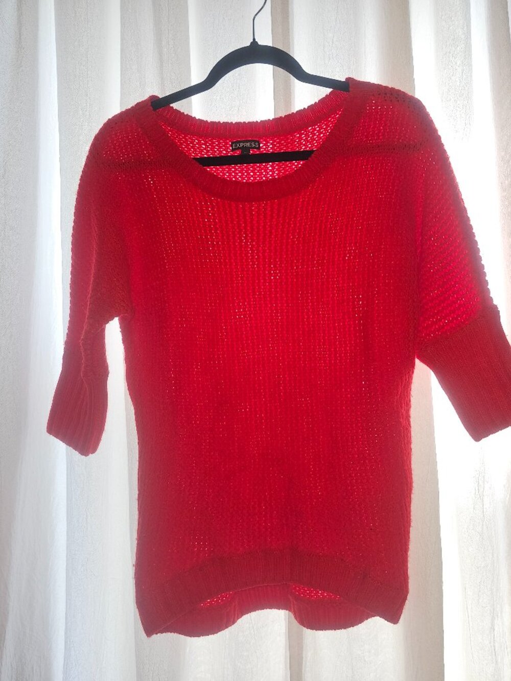 Express Red Open Knit Oversized Sweater 3/4 Sleeve Size Small